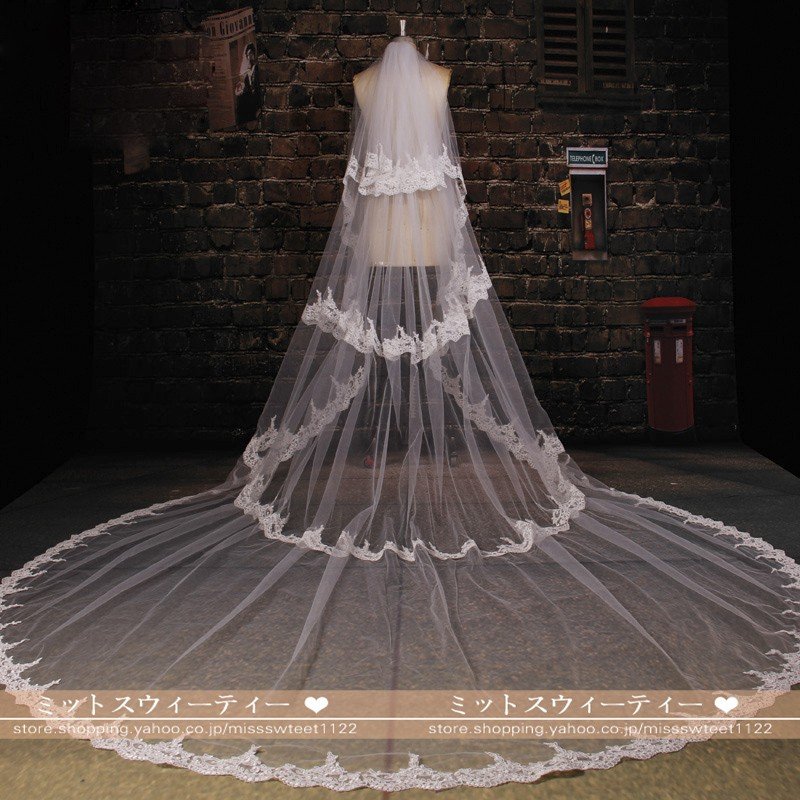 ウエディングベール ロングベール 結婚式 ベール ブライダル 花嫁 安い ブライダルベール 二次会 チャペルベール オフホワイト 披露宴