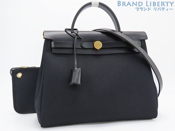 未使用エルメスエールバッグジップ31PM2WAYハンドバッグショルダーバッグブラックトワルミリタリーレザーH072069CCBH