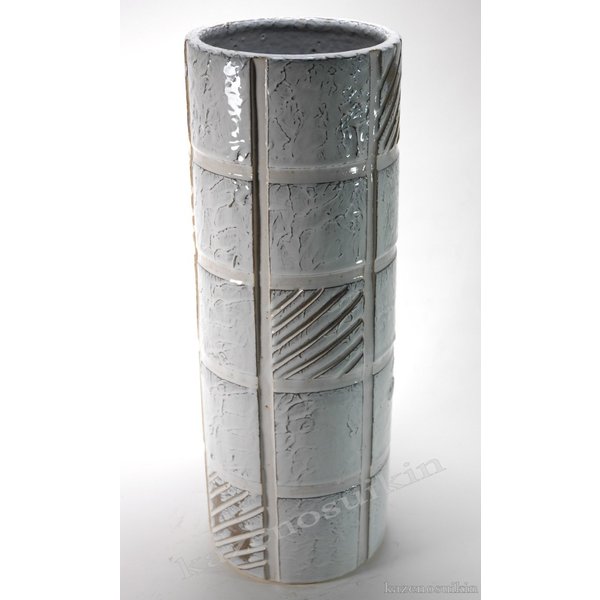 白格子長傘立 （信楽焼き陶器傘立梅雨玄関収納M）