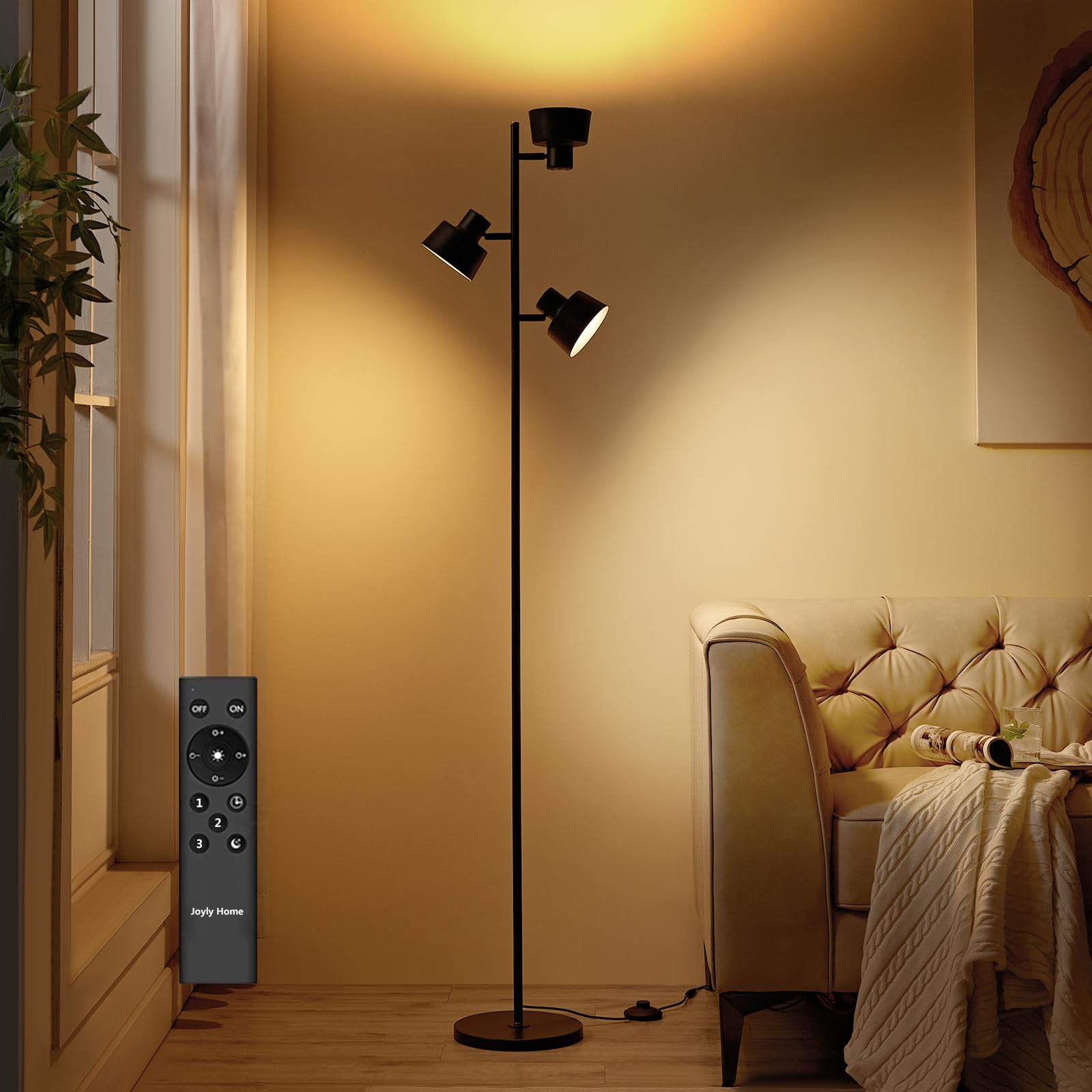 Joyly Home LEDフロアスタンドライト 高輝度・省エネ 調光・調色・タイマー機能付き リモコン & タッチコントロール 目に優しい・眩しくない 三つの独立光源制御可能 金属