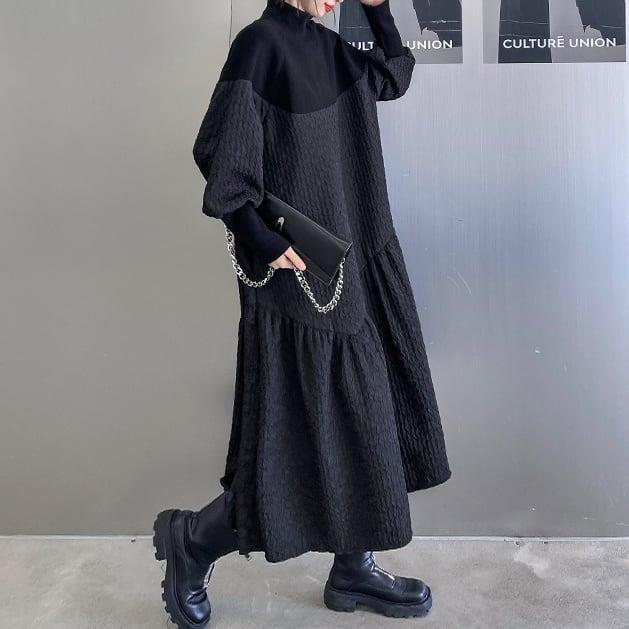 愛されドッキング新作 レトロ 立ち襟 切り替え ゆったり オシャレ 体型カバー 着痩せ の