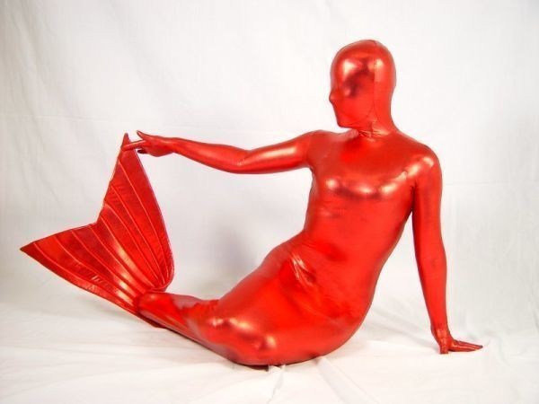 全身タイツ 人魚 赤 男性女性兼用 XLサイズ ゼンタイ コスプレ ZENTAI レオタード ボディースーツ 仮装 イベント コスチューム 戦隊