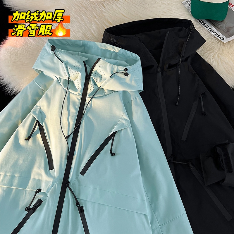 AK大版スキーウェアアウトドア防水ファスナーマジック貼りスキーウェア男保温プラス厚手登山服コート