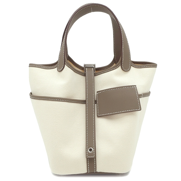 エルメス HERMES ハンドバッグ ピコタンロック カーゴPM ヴォースイフト トワルゴエラン エトゥープ×ナタ シルバー金具 新品 未使用 オフホワイト W刻印（2024年製） 【箱】【中古】