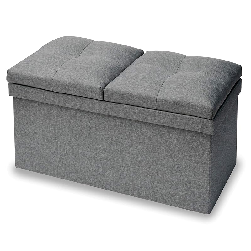 【即納】[山善] 収納スツール テーブル付き 座面が座布団にもなる 折りたためる オットマン 収納ボックス 椅子幅76×奥行38×高さ44cm かんたん組立 ライトグレー JLS-76Z(LGY)