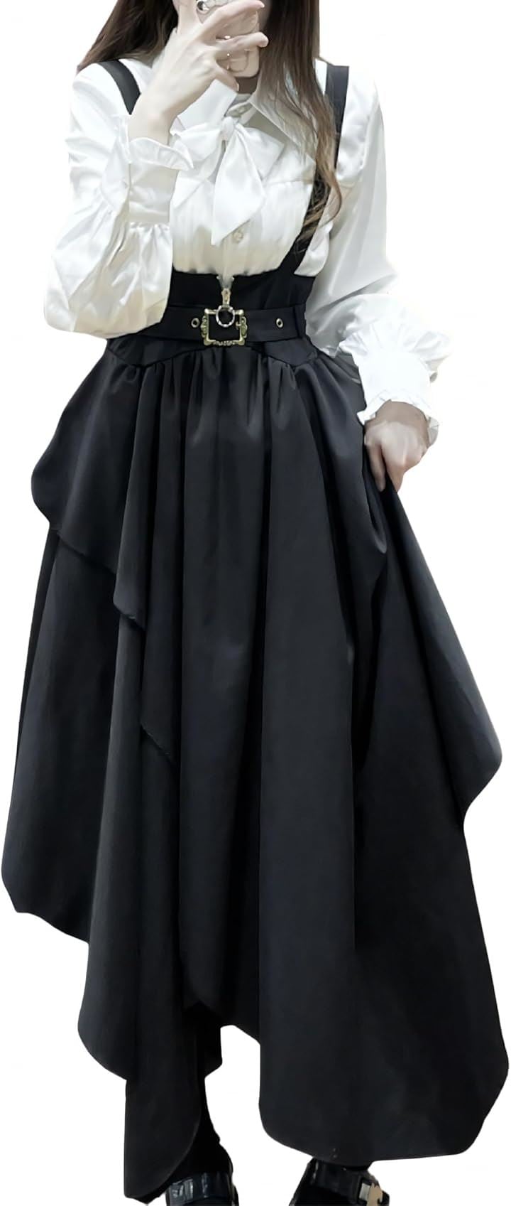 レディレイジー ゴスロリ 長袖 ブラウス スカート 2点セット コスプレ クラロリ 軍服ロリ 撮影 衣装 女装 アシメ ロング 黒 ブラック(ブラック, L)