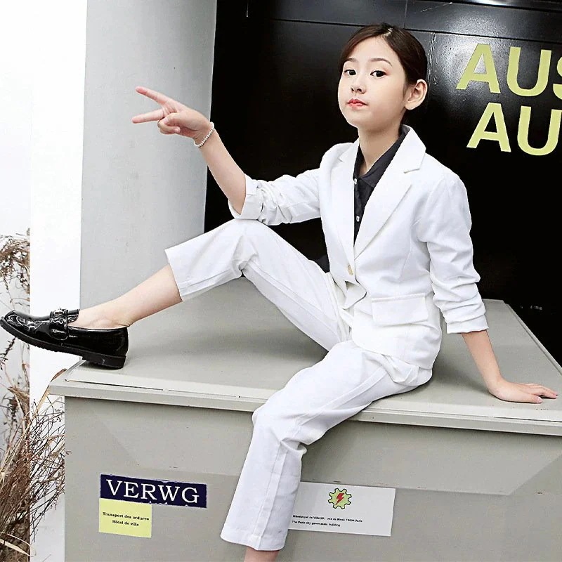 入学式スーツ子服女の子ブラウス付きフォーマルスーツ無地ジャケットズボンブラック