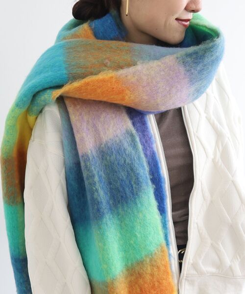 [最安値挑戦]ストール 「限定アイテム」ブロックチェックビッグフリンジストール レディース