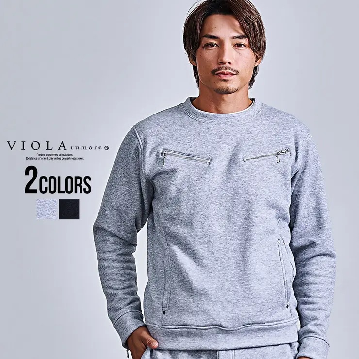 トレーナー メンズ プルオーバー スウェット スエット フリース スウェット ブランド 長袖 裏起毛 VIOLA ヴィオラ ZIP ジップ おしゃれ シンプル 無地 タイト 大人 20代 30代 40
