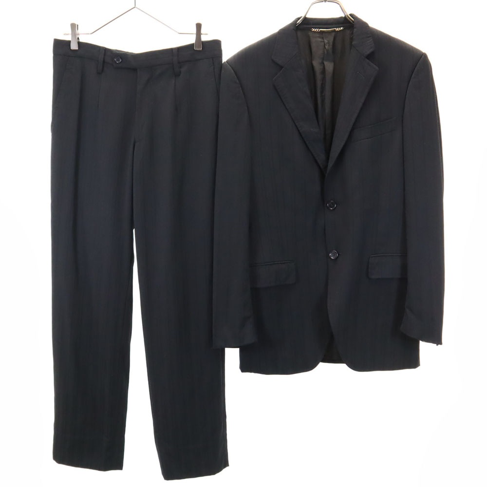 イタリア製 ウールブレンド ストライプ柄 スーツ 上下セットアップ 46 ブラック メンズ