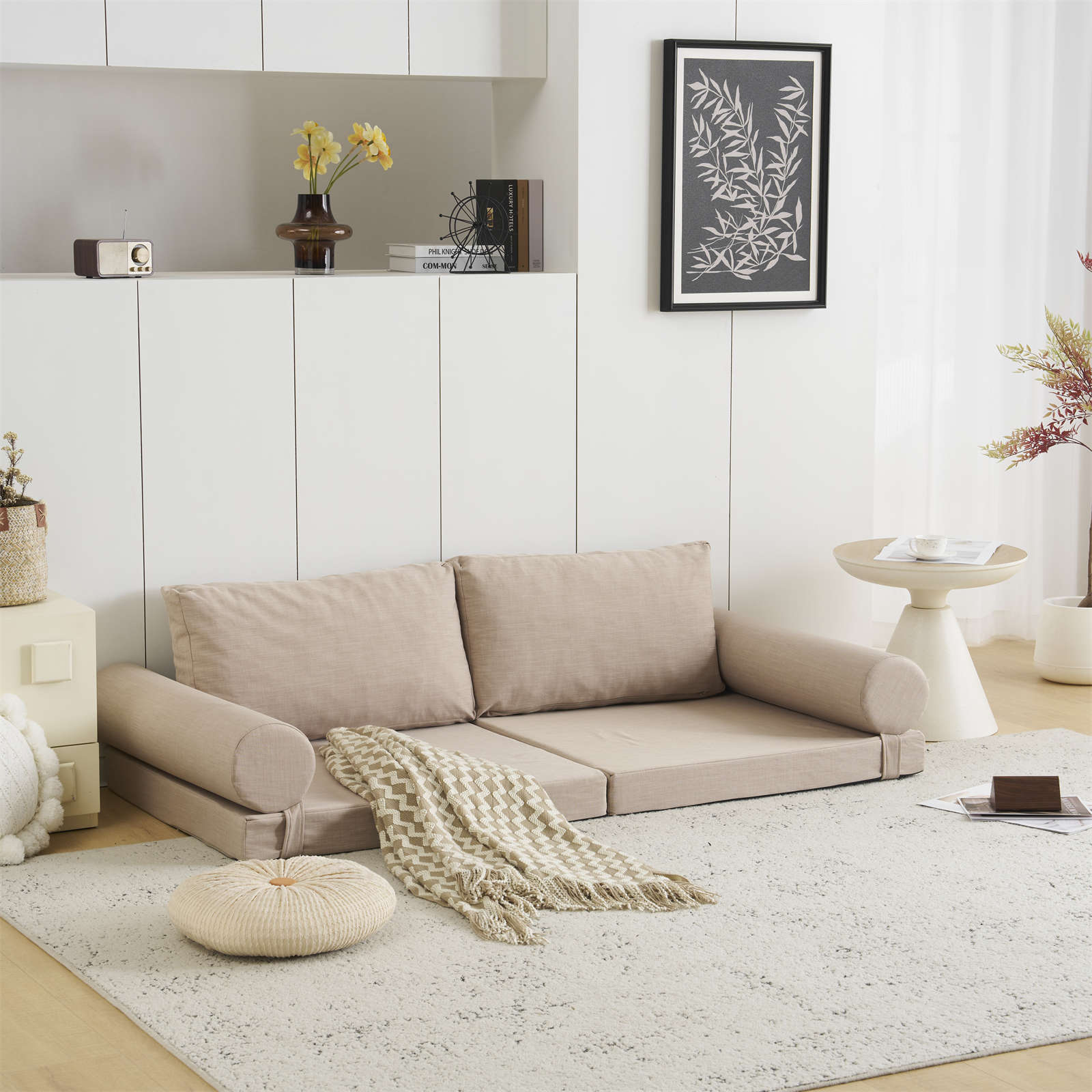 2人掛けソファベッド コンパクト ローソファ こたつ用 1人暮らしマルチに使える クッション付き 座椅子 完成品 運びに便利だ 軽いソファー 圧縮梱包 高反発ウレタン 25D 5WAY DJYC317