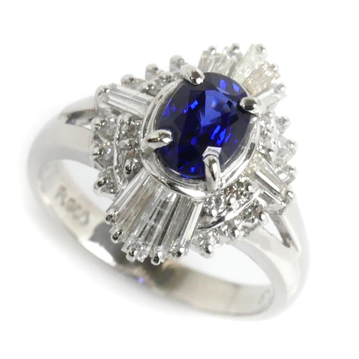 Pt900プラチナ リング指輪 サファイア1.03ct ダイヤモンド0.57ct 9号 6.7g レディース 中古 72,600円
