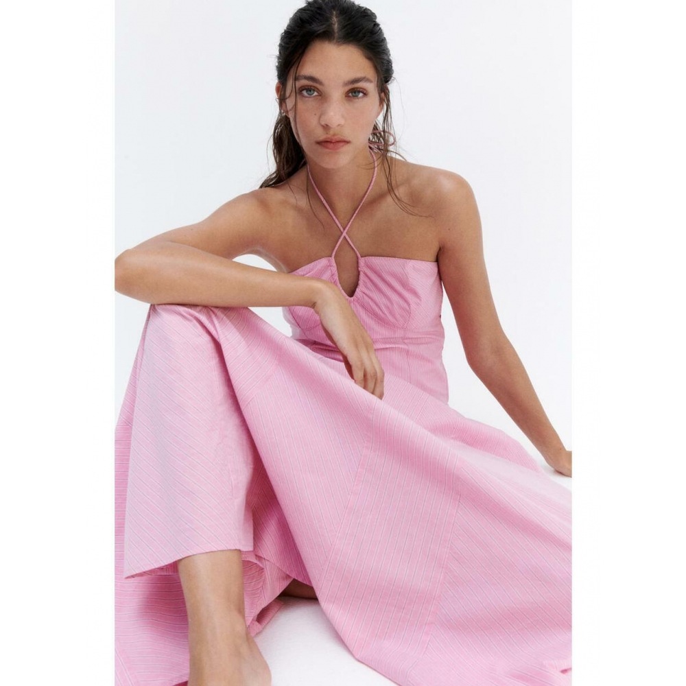 H&M ゴデットプリーツコットンスカートピンクストライプ 1347467001