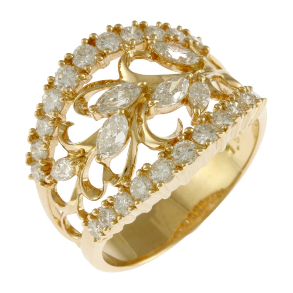 植物木の葉 リング 指輪 17号 18金 K18イエローゴールド ダイヤモンド 1.57ct 中古 美品 299,200円