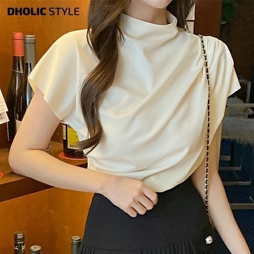 [メガ割りSALE]ドレープモックネックブラウス・p378399