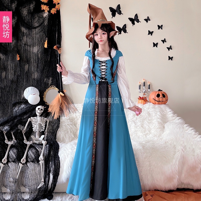 ハロウィーンの衣装レトロな宮殿スタイルの魔女のドレスロングスカート中世の文学的なヨーロッパの田園的なロールプレイ