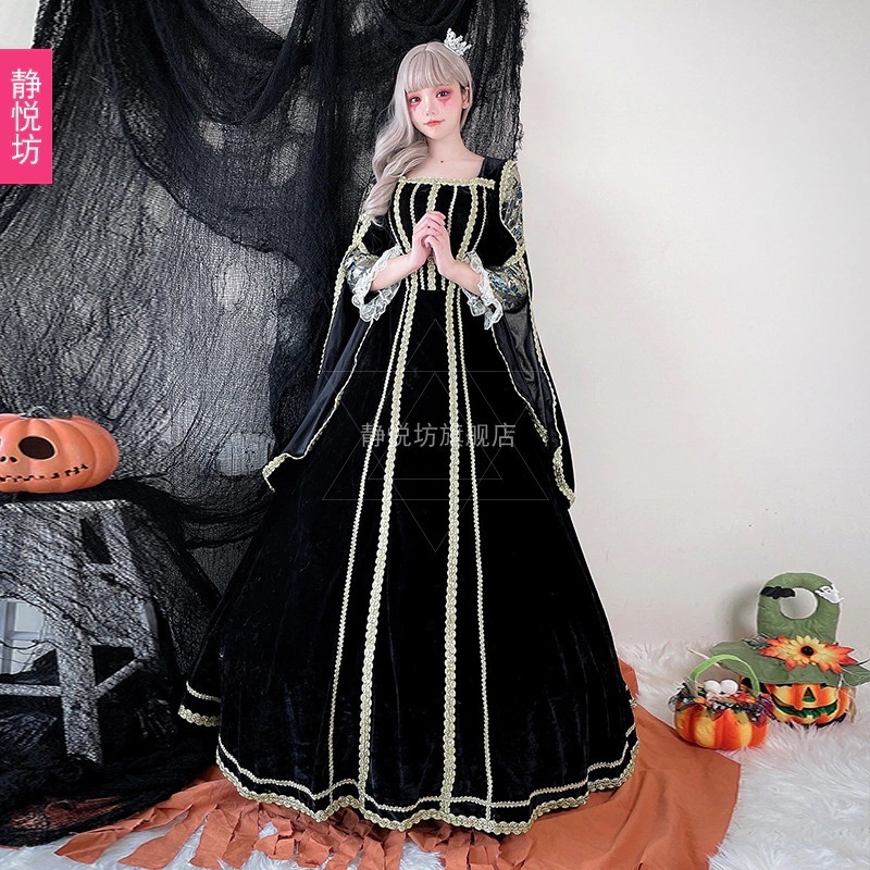 ハロウィン大人レトロ宮殿女王バックドレスショールマントコスプレ魔女ドレス