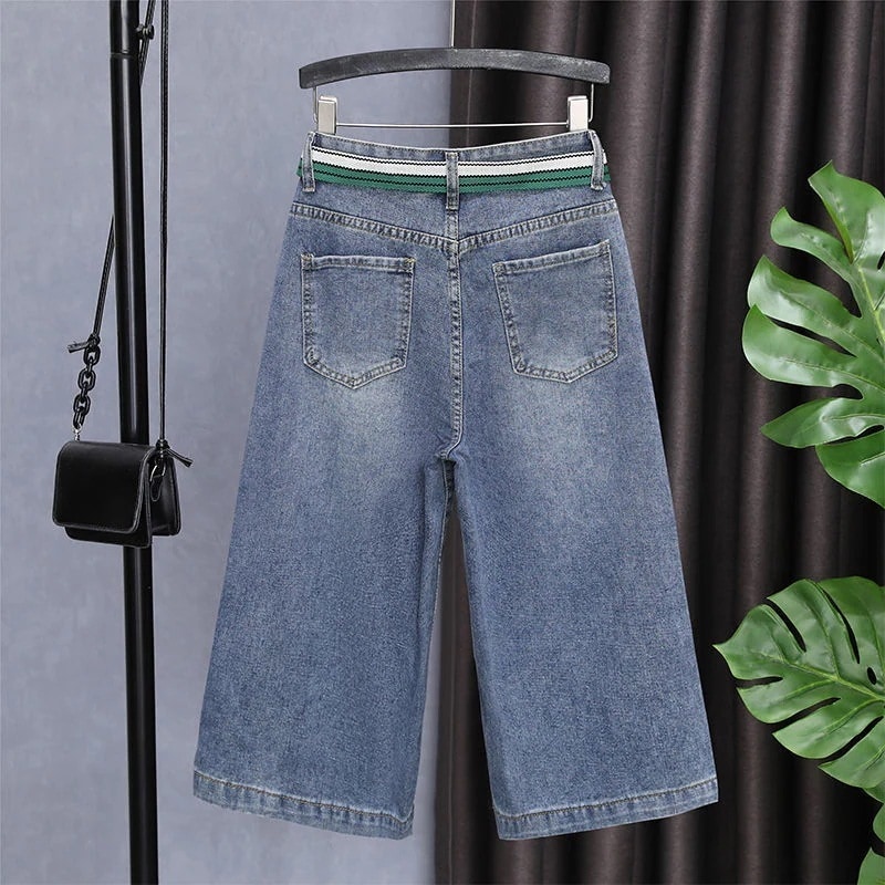 女性用薄手6点ジーンズ2024夏ハイウエストゆったり3点ワイドパンツ着痩せ5点ショーツ