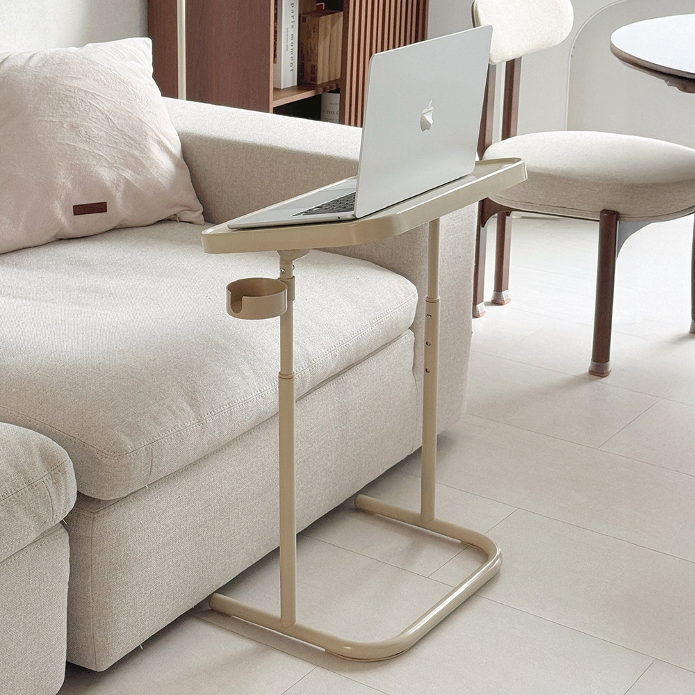 ミリーサイドテーブル 韓国インテリア 1人掛け 鉄 U字型 ベージュ 四角 高さ調節可能 デスク 作業用 パソコン用 簡易 食卓 机 47x35x57cm