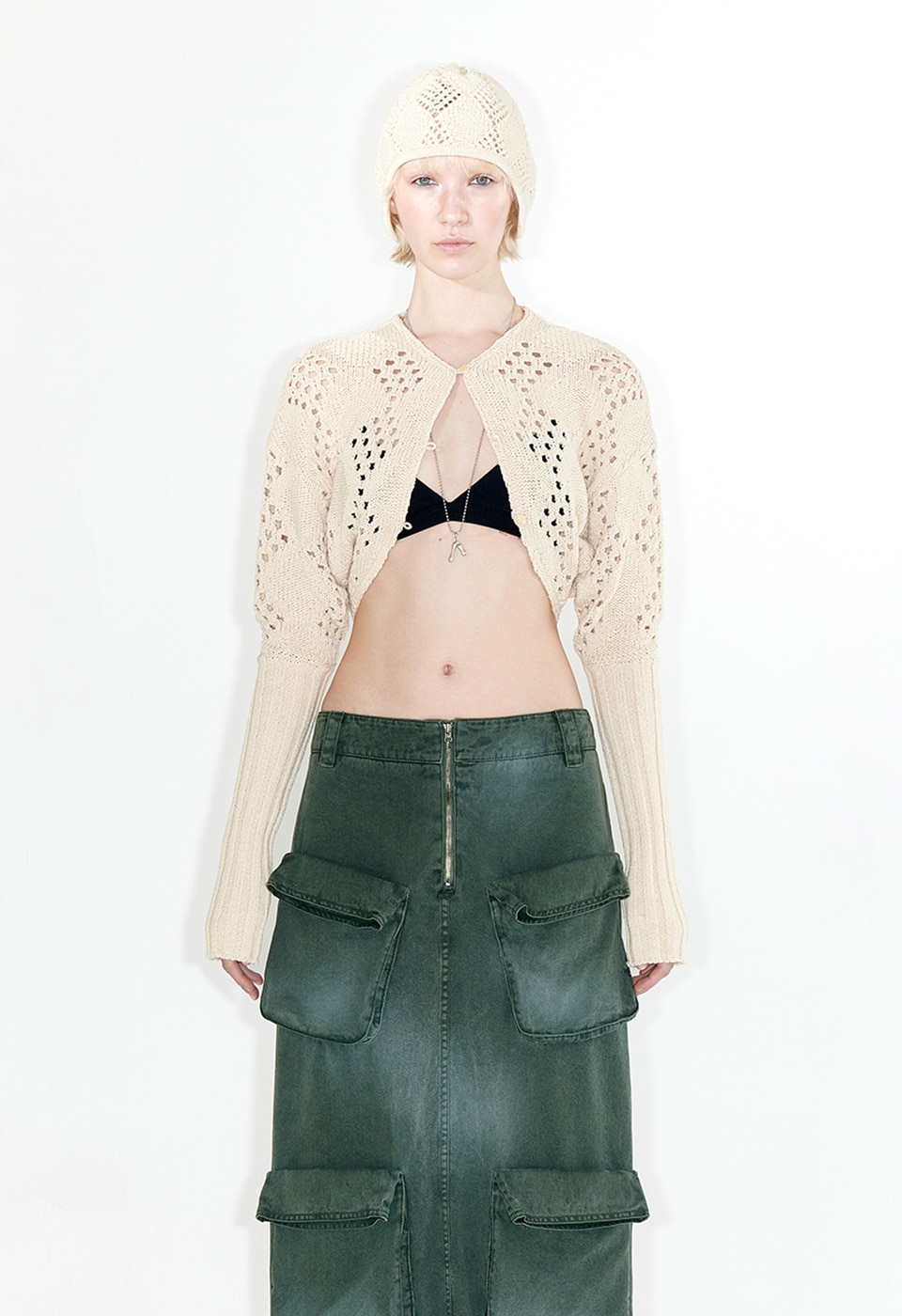 【OPEN Yy】 ARGYLE POINTELLE KNIT BOLERO : BEIGE