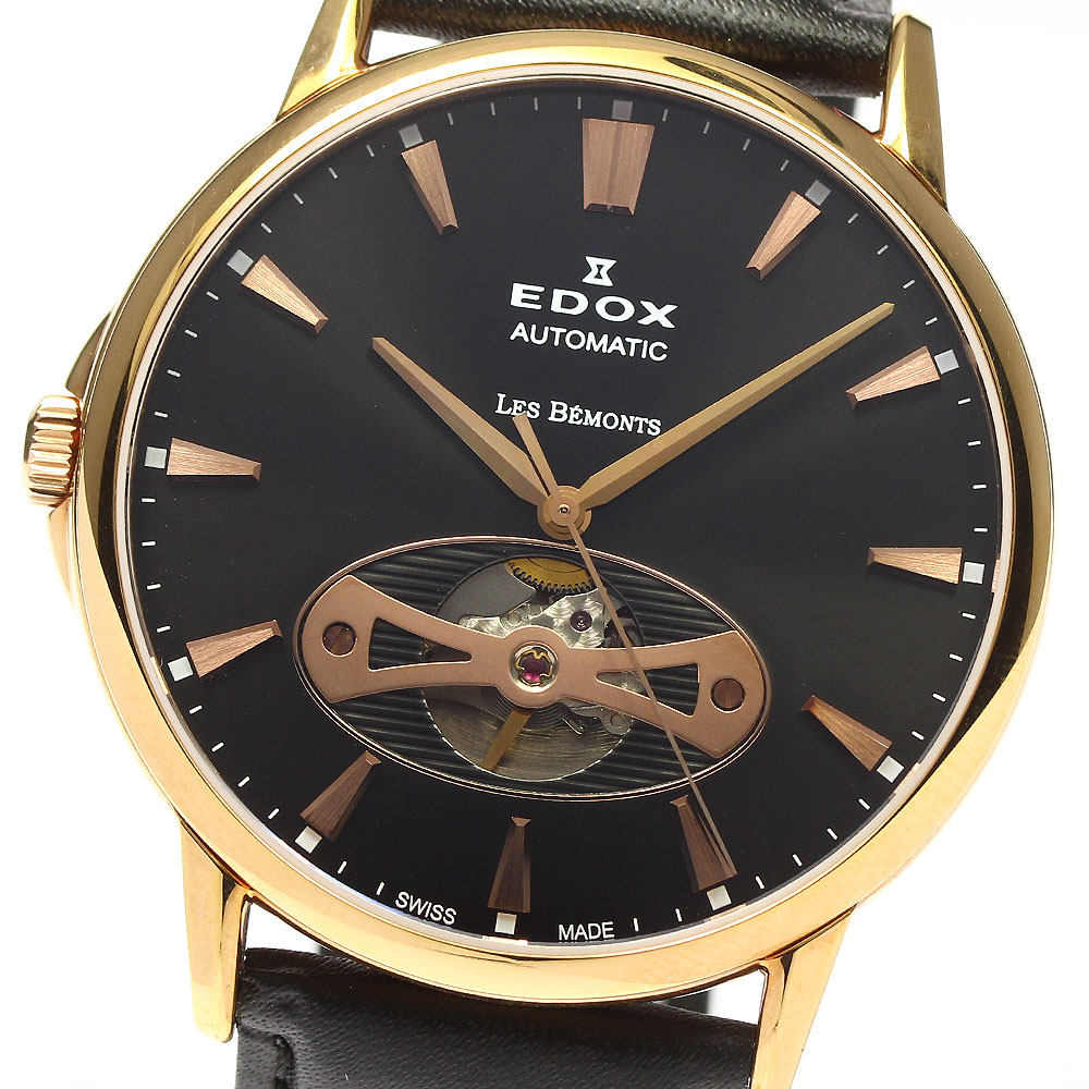 卸売 EDOX エドックスエドックス 85021-37R-BUIR 箱保証書付き_756184【中古】 美品 メンズ 自動巻き オープンハート レベモン その他 ブランド腕時計