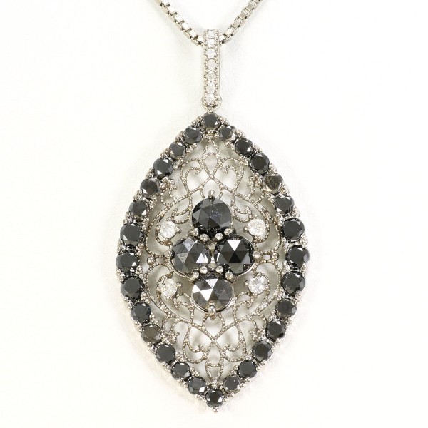 K14 14金 WG ネックレス ブラックダイヤ ダイヤ 計2.31 カード鑑別書 中古