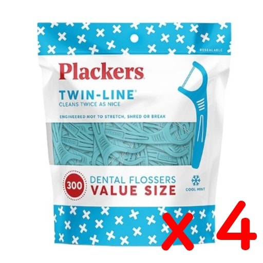 Plackers ツインライン デンタルフロスピック 1200本 クールミント デンタルフロッサー (300本入りパック x 4個)