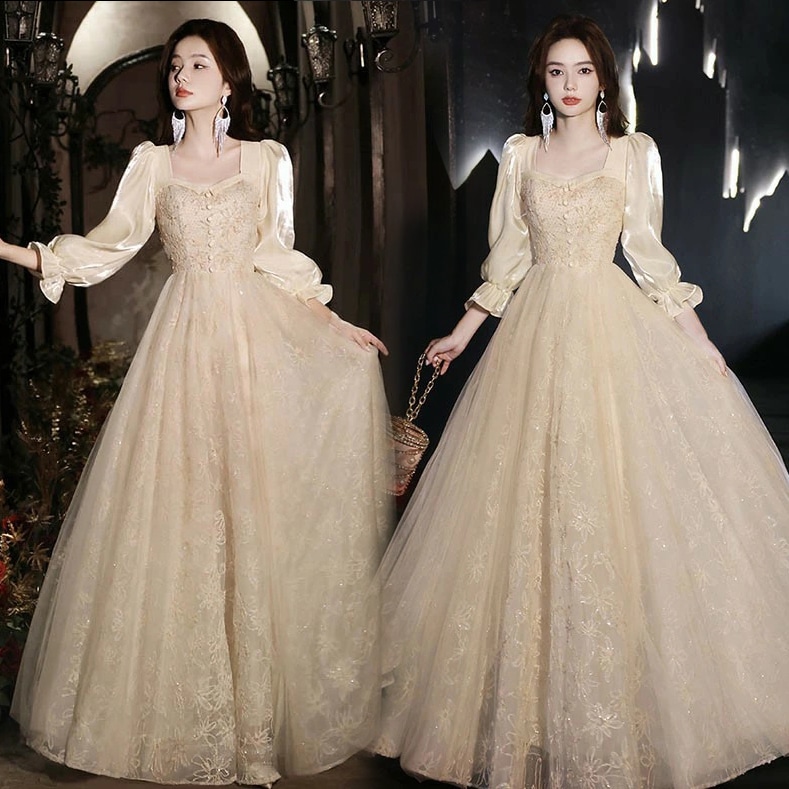 ドレス 大人 ピアノ 発表会 ロングドレス 小さいサイズ 袖付き 長袖 演奏会 結婚式 母親 演奏会用ドレス ロング 披露宴 レディース 演奏会ドレス ピアノ発表会 韓国 イブニングドレス パーティー