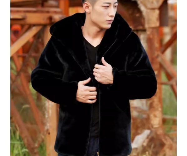 メンズ 男性用 コート アウター 上着 毛皮のコート ミドル丈 長袖 ファスナー 前開き フード ベルベット 毛皮 大人可愛い きれいめ シンプル カジュアル 上品 おしゃれ かっこいい クール