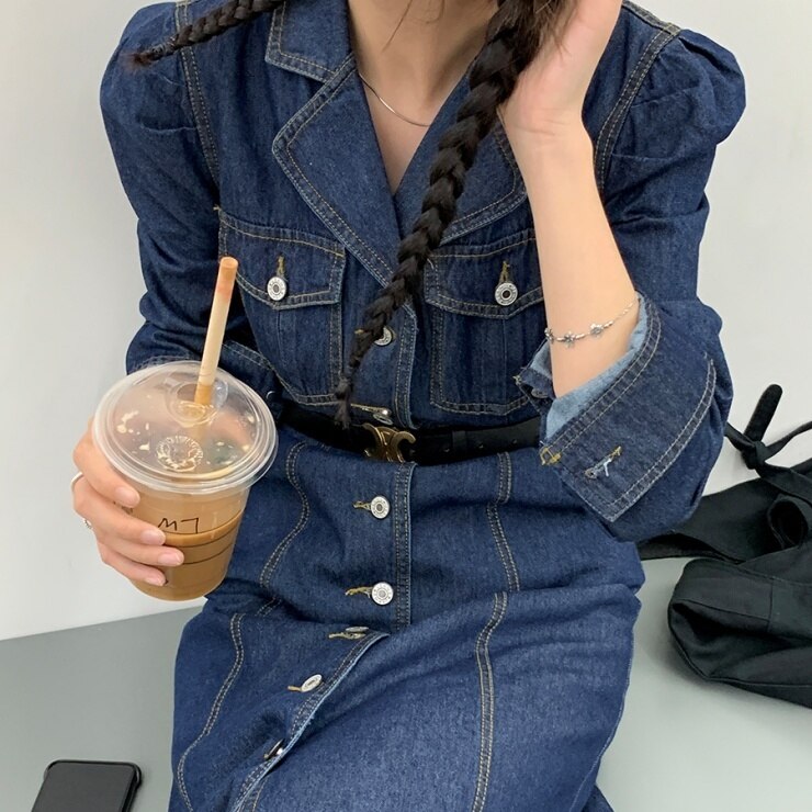 ワンピース　ロングワンピース　ロング　マキシ　マキシワンピース　デニム　デニムワンピース　タイト　スリム　ハイウエスト　 おしゃれ　カワイイ 韓国 大人可愛い エレガント　キレイ目　デート　カジュアル