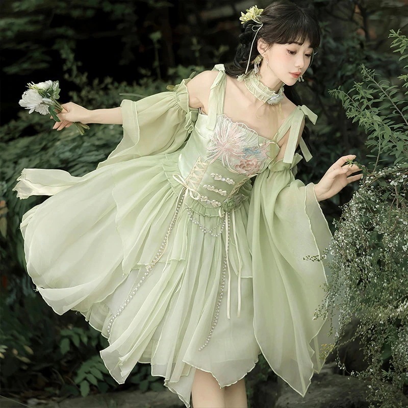 【フルセット】清華露lolita韓国ロリータcos要素ワンピース夏仙気