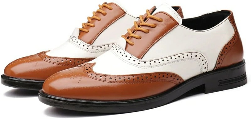 本革調 メンズ 白黒 ウィングチップ 大きいサイズ ビジネスシューズ フォーマル レースアップシューズ ビジネス レースアップシューズ バイカラー おしゃれ 歩きやすい ロングノーズ 通気性 夏 ド