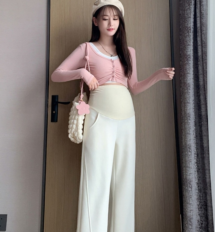 ボトムス デート モテアイテム マタニティ ストレートパンツ ウエストゴム コットン 可愛い きれいめ 上品 おしゃれ かっこいい 可愛い ラブリー キュート ガーリー クール モード系