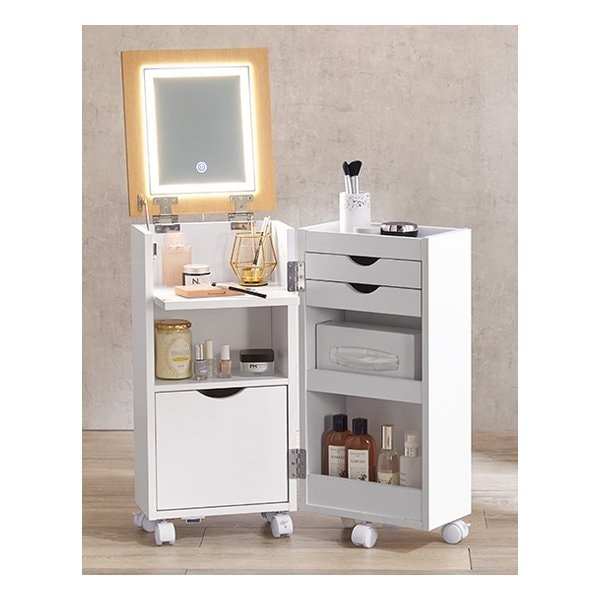 コスメワゴン 約 幅30.5×奥行34.5×高さ64cm ホワイト MUD-6679WH