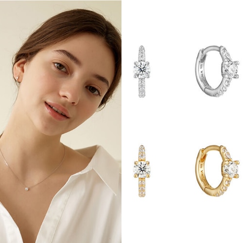 [シルバー925]モイサナイト ワンタッチフープイヤリング_DE0005 韓国人気商品 人気ファッション デイリーアクセサリー SNSで人気 セレブが愛するカスタムジュエリー