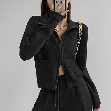 トップス セーター ショート丈 袖あり 長袖 前開き デザイン ボタン 美ライン ジップアップ ファスナー リブニット 編み込み ニット カラバリ かわいい 大人可愛い きれいめ シンプル カジュアル