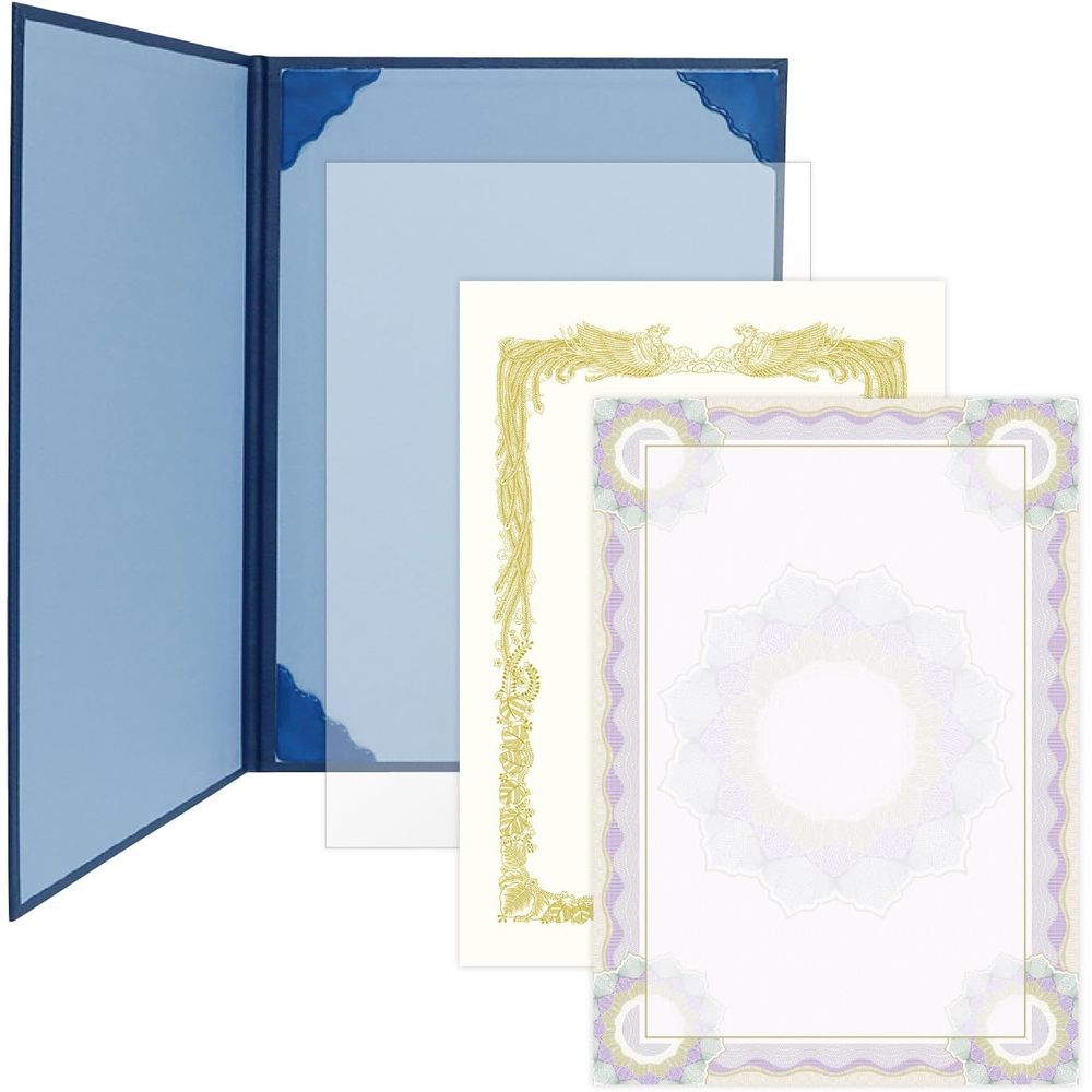 （まとめ買い）ササガワ 証書ファイル A4 レザー調 証書用紙入り 濃紺青 10-6101 [x3]