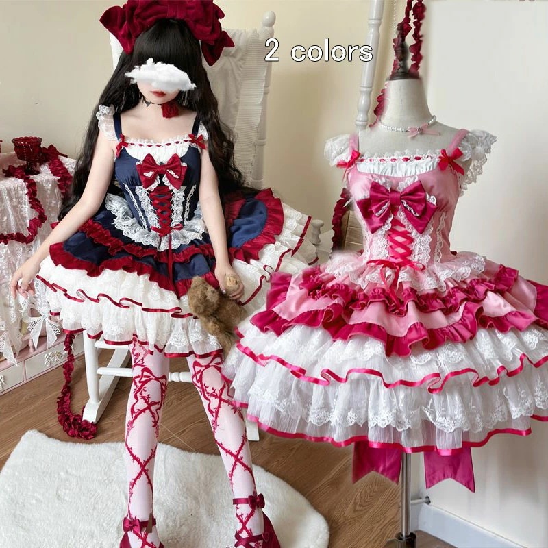 キャミソールドレス チュール 可愛いワンピース ロリータワンピース 可愛い2色 飄逸 メイド 甘いドレス お姫様 ハロウインコスプレ衣装 コスチューム裾フリル チュール lolitaドレス ふわふわ