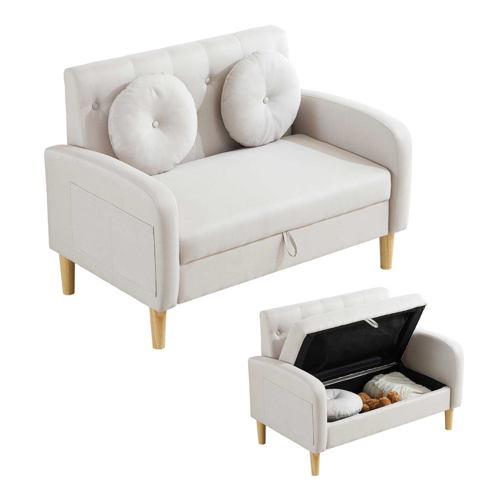 【日本国内出荷-3日で配達】韓国版 ファッション ソファ 2人掛け 収納機能 クッション2個付き ローソファ 収納ソファ DJYC112