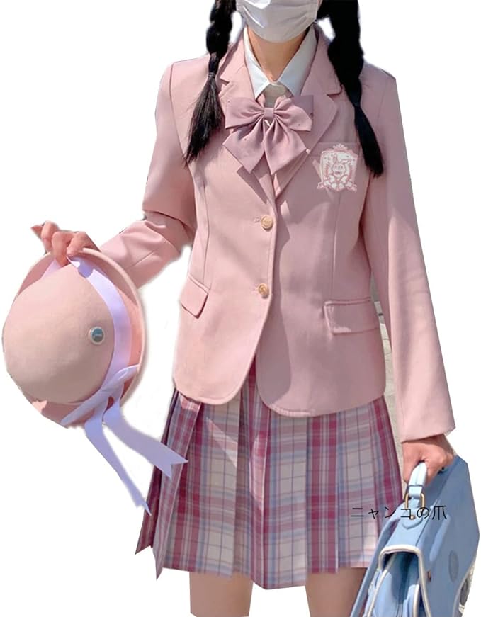 [Sky]ブレザー セーラー服 チェック柄ピンク ジャケット コート jk制服 女子制服 Cosplay 高校生 3点セット