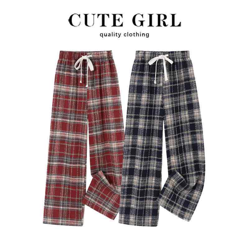 パンツ スウェット レディース ボトムス 快適 チェック柄 秋冬 ハイウエスト カジュアル ワイド レッグ