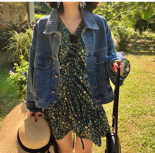 学生風 トップス ジャケット Gジャン 袖あり 長袖 Uネック 襟付き ワイド ポケット デニム ブルーデニム 薄手 大人可愛い おしゃれ かっこいい 大人可愛い 大人女子 こなれ感 ラフ