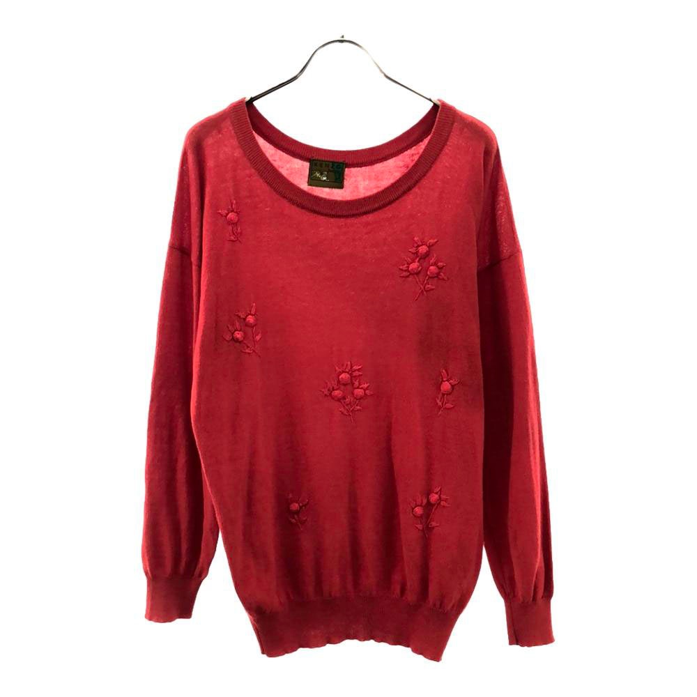 ケンゾージャングル 90s イタリア製 オールド 花刺繍 長袖 セーター M レッド KENZO JUNGLE ニット レディース