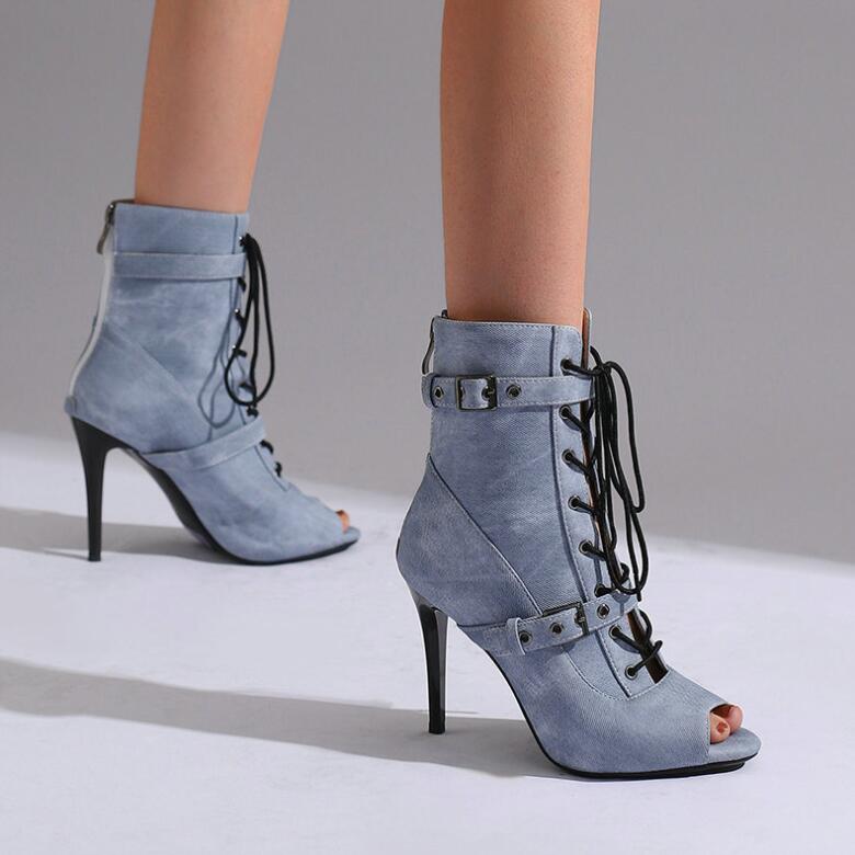 特売セール サマーブーツ　ブーツサンダル 編み上げシューズ　ショートブーツ　ハイヒールサンダル　サンダル　夏　10cmセンチヒール　透かし　レディース靴　夏ブーツサマーブーツ　ブーツサンダル