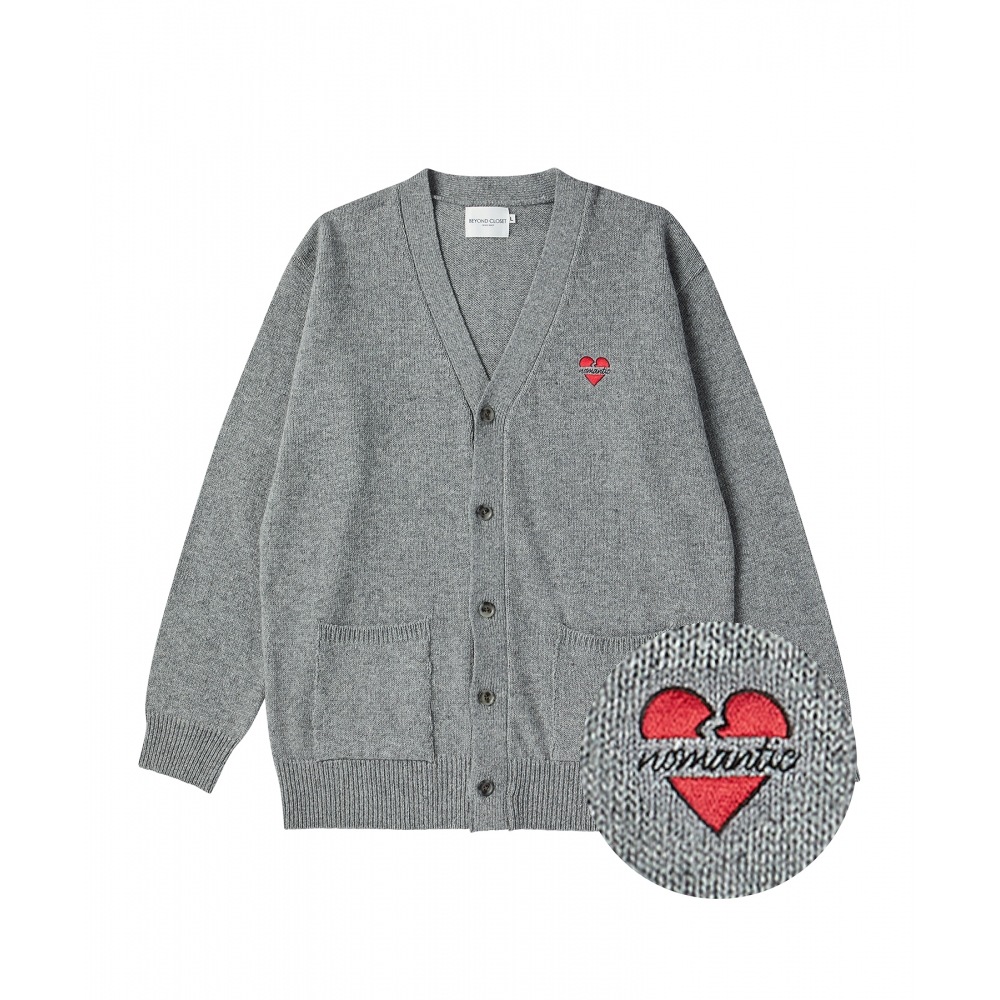 BEYOND CLOSETノーマンティックベーシックウールVネックカーディガングレー