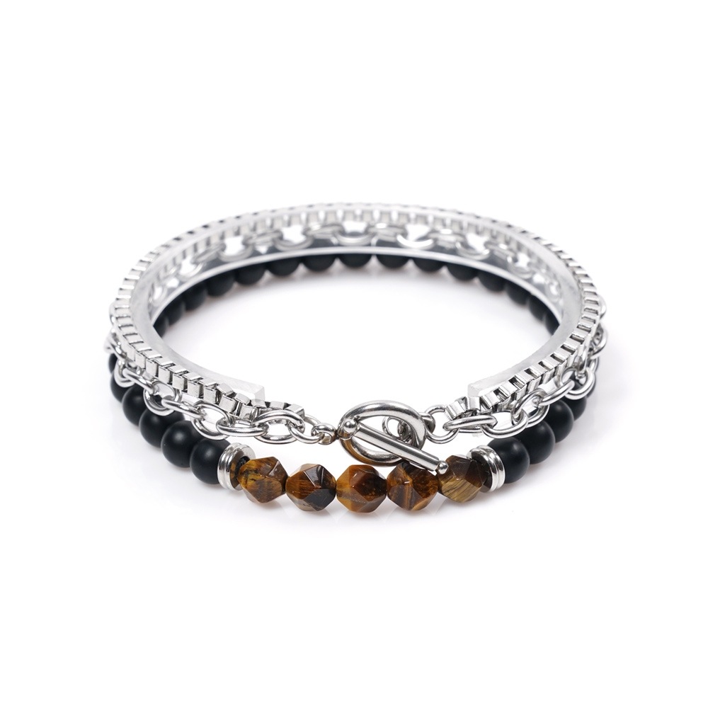 JBANS クラシックスクエアサージカルチェーン 694 6mm カットホアンソク 704 ジェムストーンブレスレットセット (C2101-SE199_BK)