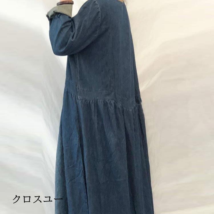 春 カジュアル マキシワンピース ビッグシルエット デニムワンピース デニムワンピース 春秋 マキシ丈 長袖 体型カバー 着痩せ マキシワンピー 体型