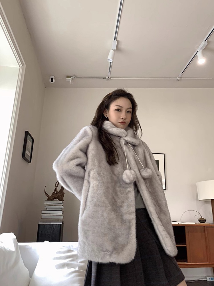 【ラッピング不可】  若い女の子のための韓国の毛皮ボール模造毛皮コート2023冬新しい環境に優しいミンクファー厚いコート ファー・毛皮アウター サイズ:L