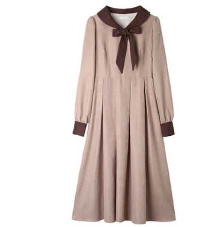 秋ワンピース ワンピース ロング丈 袖あり リボン 長袖 爽やか 大人スタイル 大人可愛い きれいめ シンプル カジュアル 大人 上品 おしゃれ かっこいい レトロ アジアン 大人可愛い 大人女子