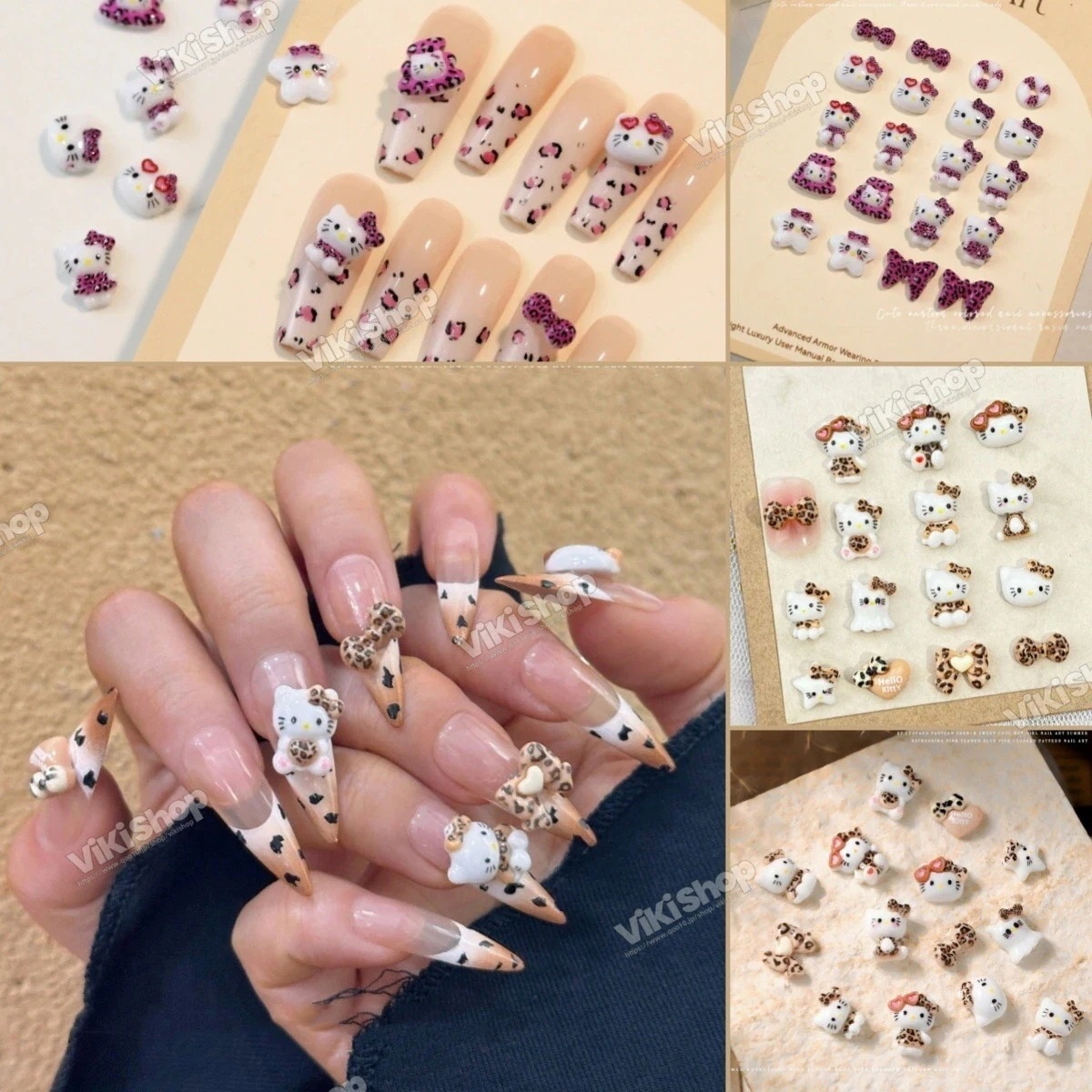 【10点セット】3日出荷ヒョウ柄キティ ネイルパーツ キティちゃん ネイル ネイルチップ ネイルシール ネイルアート キャラクター ジェルネイルアクセサリー 樹脂ネイ54